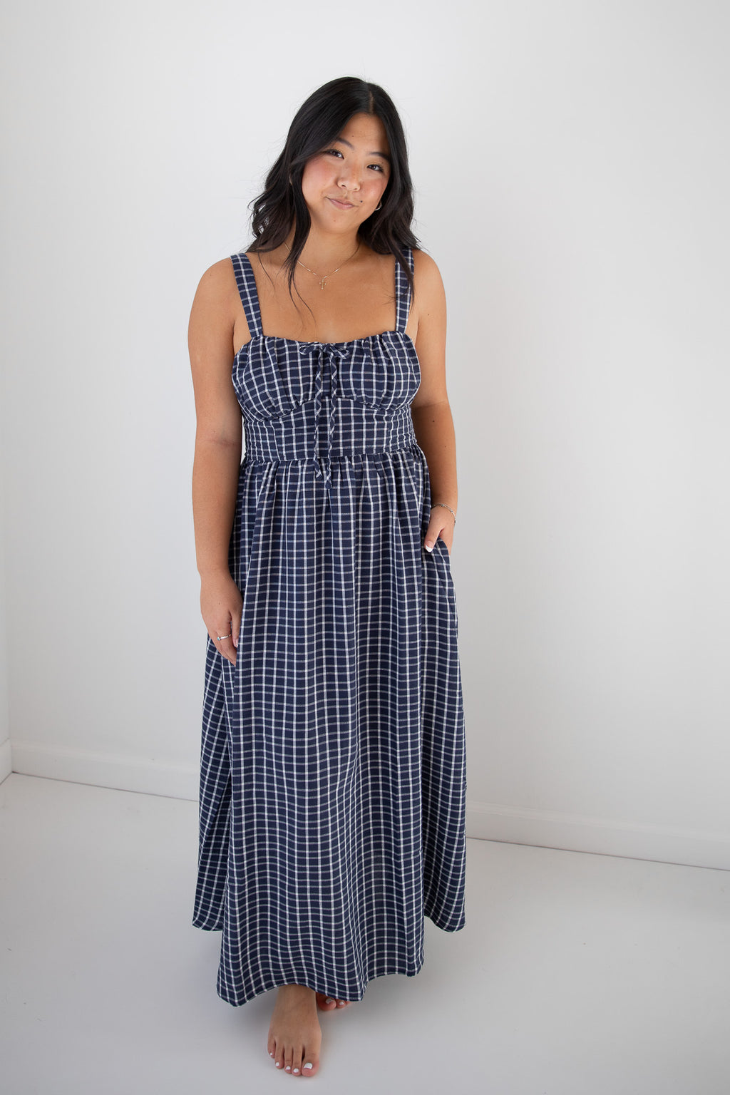 LIZZY PLAID MIDI DRESS