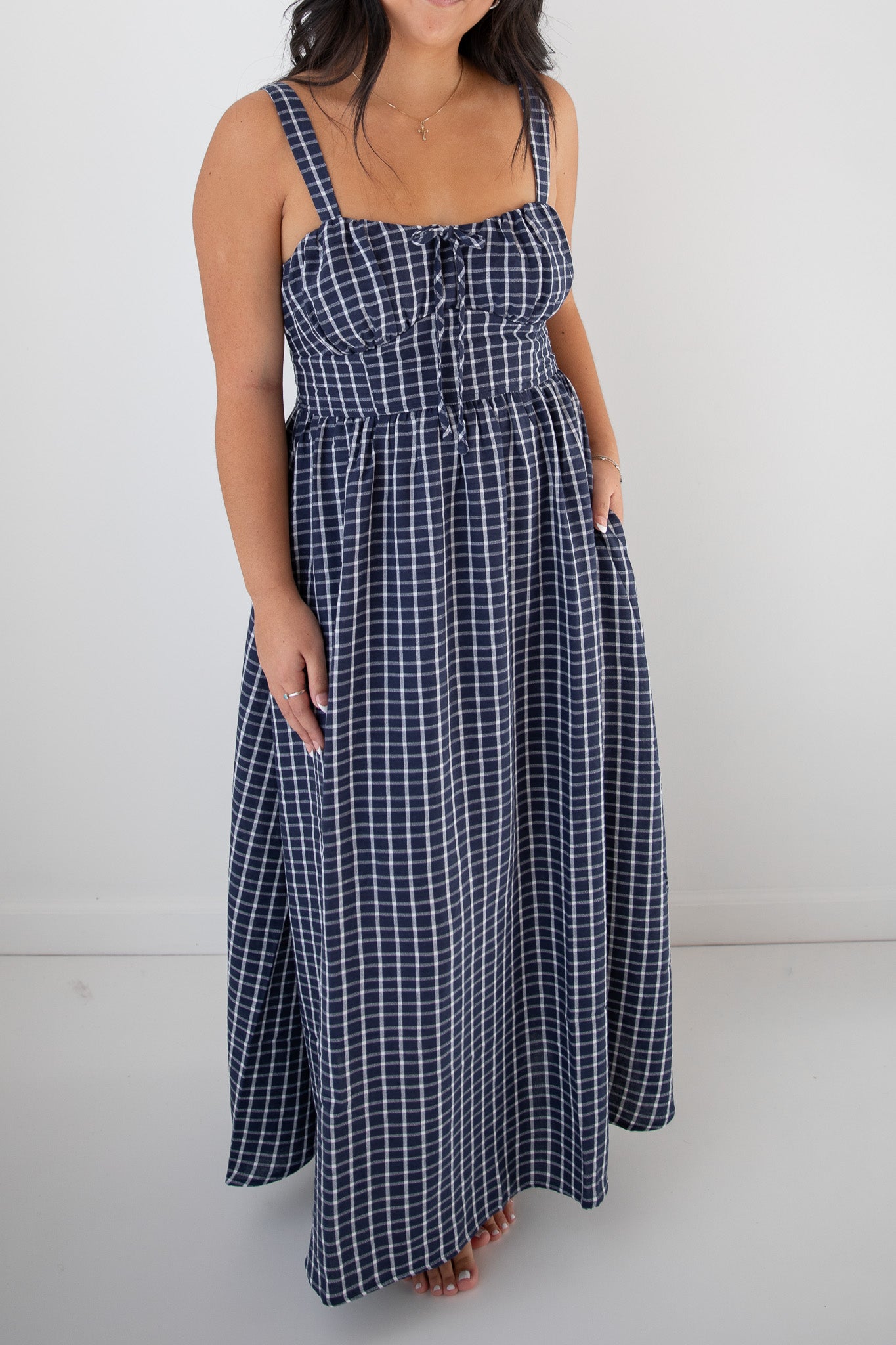 LIZZY PLAID MIDI DRESS