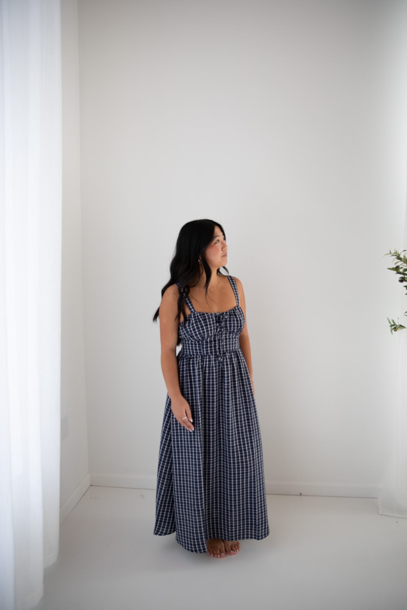 LIZZY PLAID MIDI DRESS