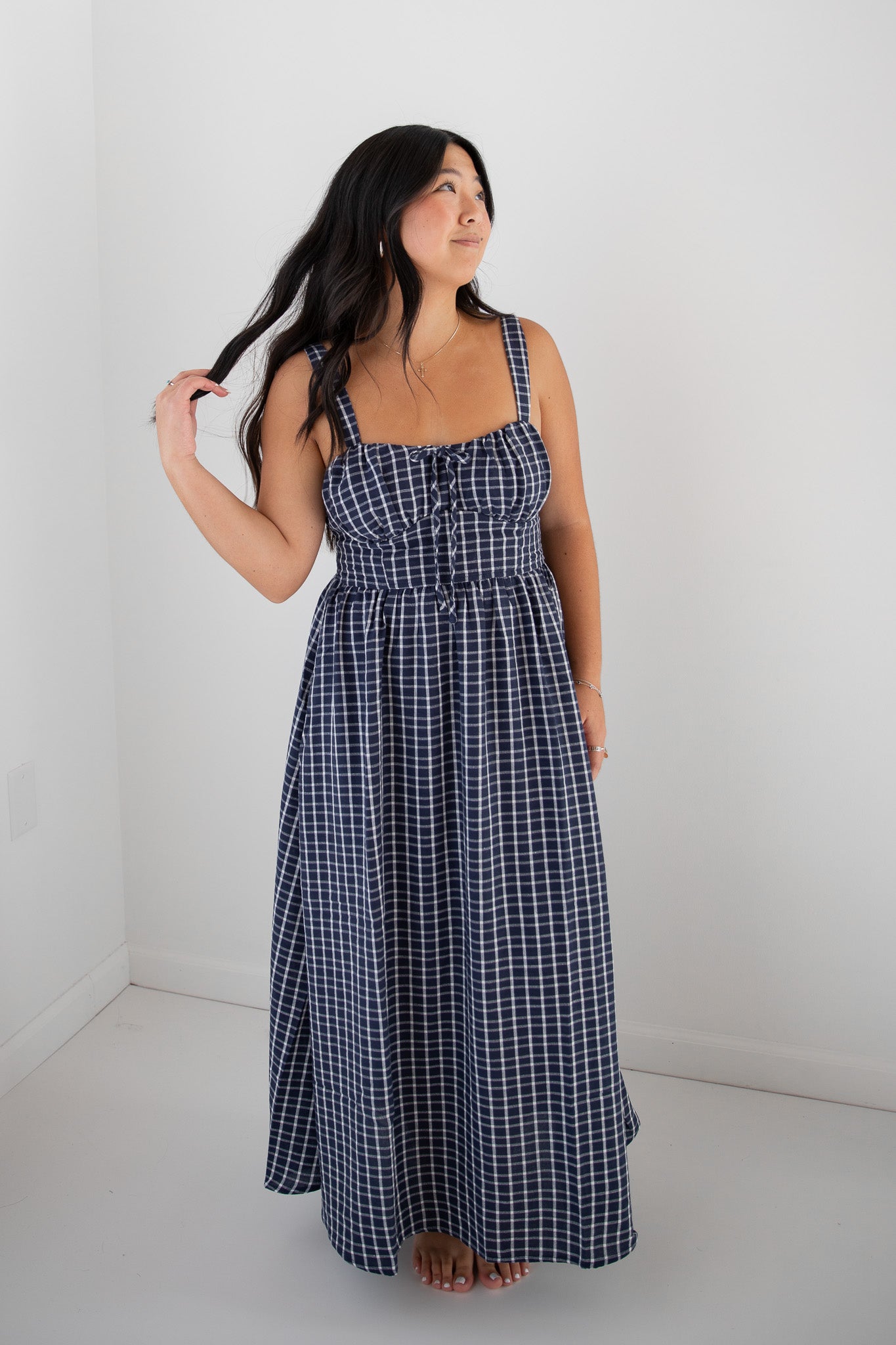 LIZZY PLAID MIDI DRESS