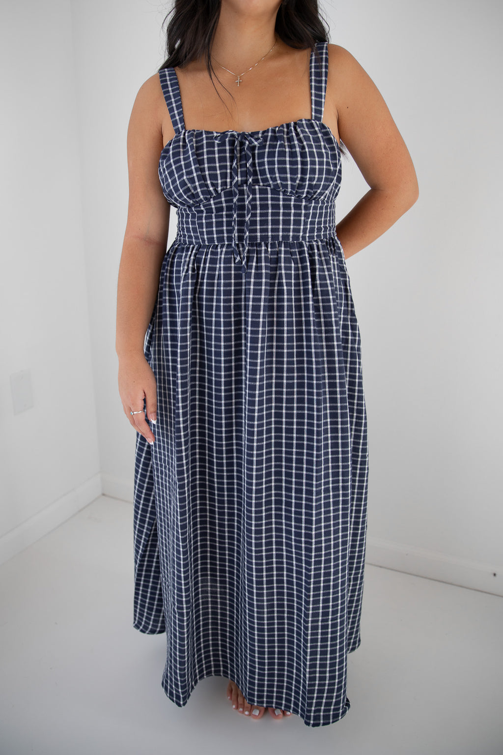 LIZZY PLAID MIDI DRESS