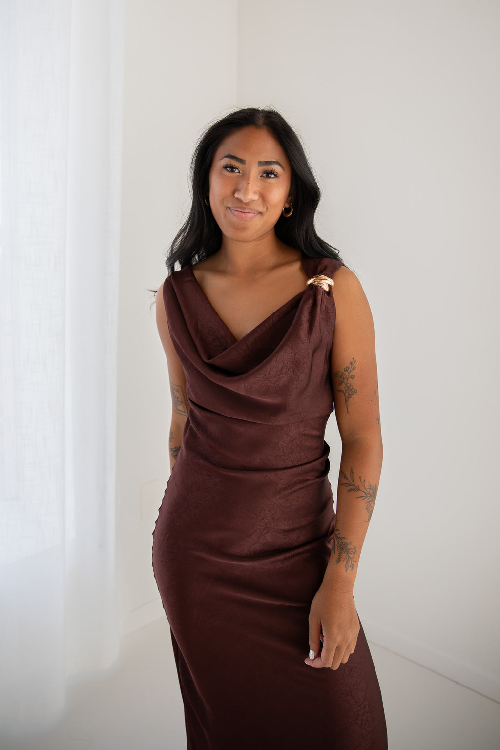 DELANEY COWL NECK MIDI DRESS