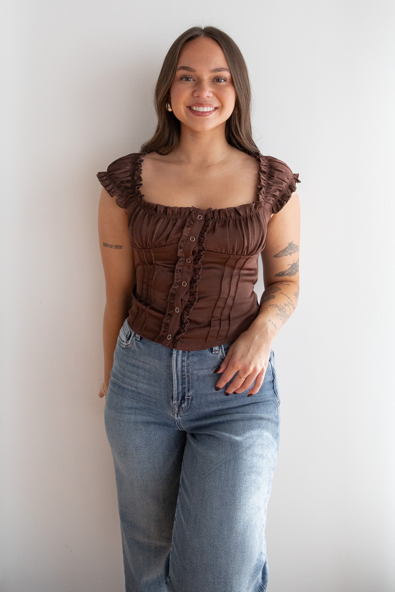 HAZEL SATIN BUTTON UP TOP