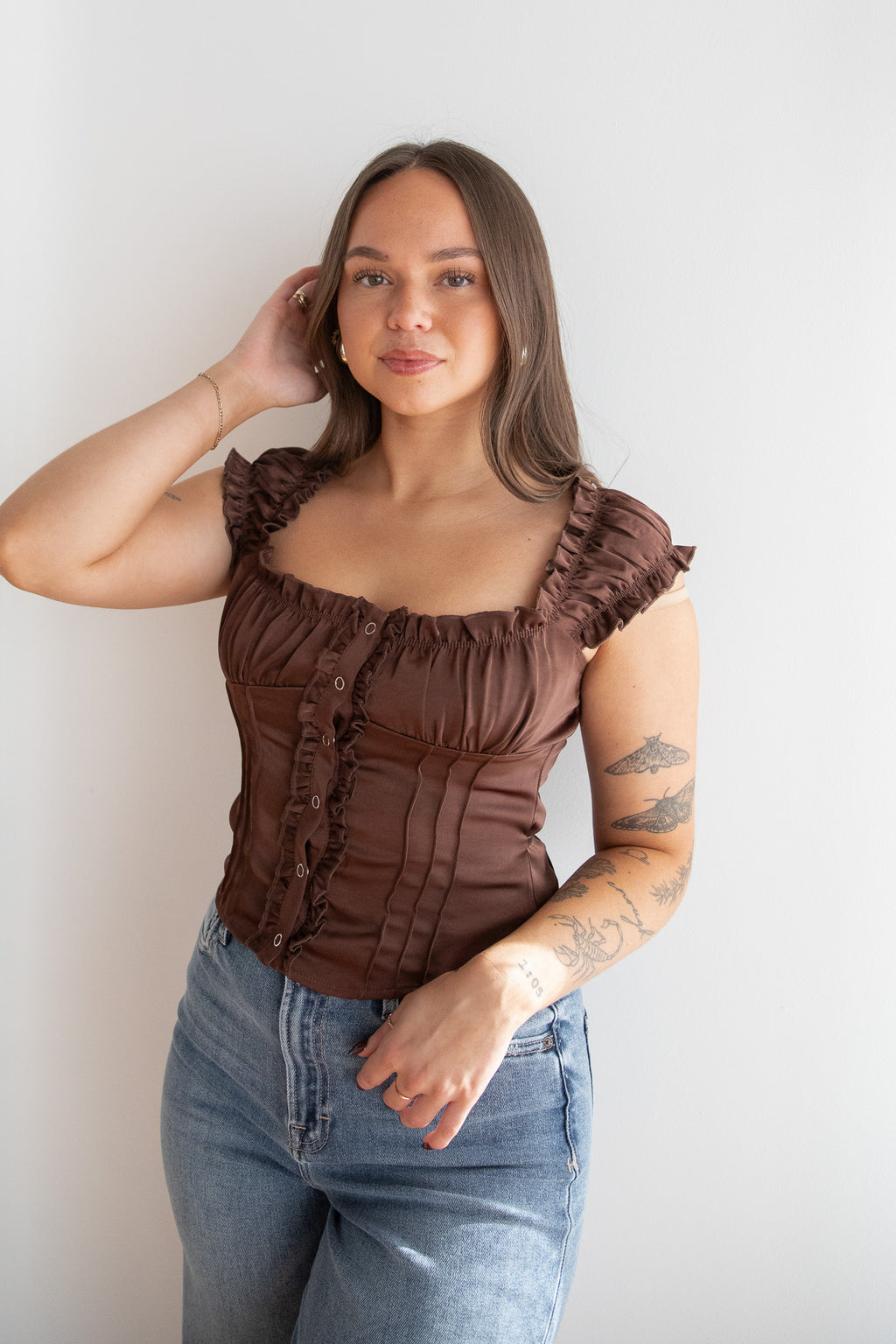 HAZEL SATIN BUTTON UP TOP