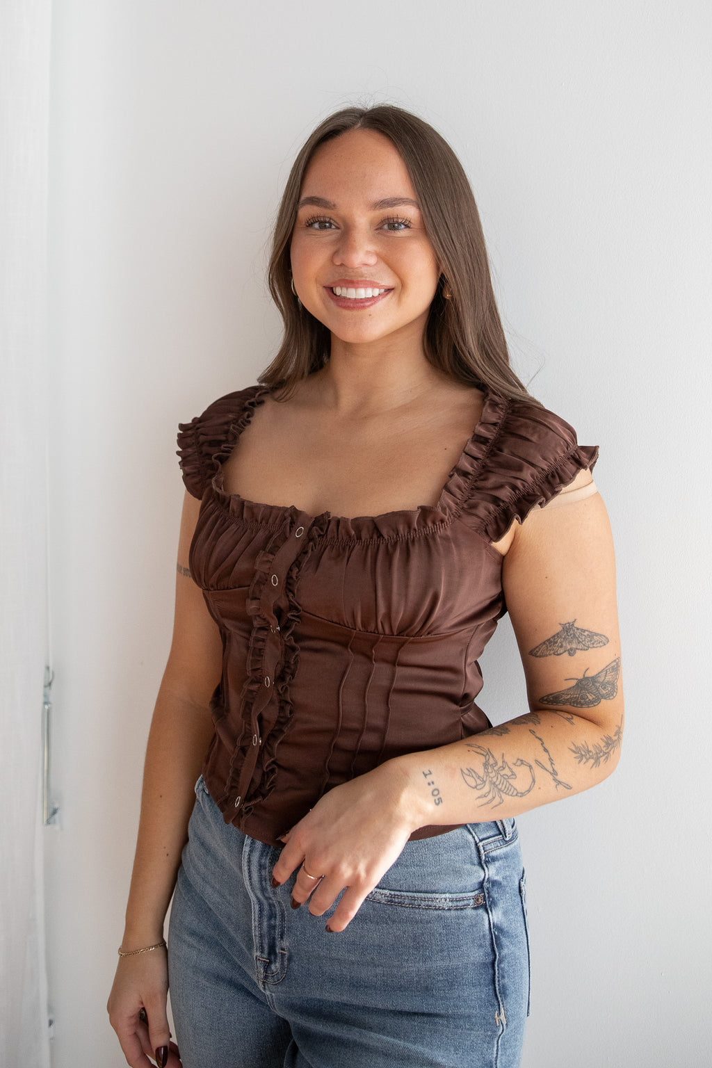 HAZEL SATIN BUTTON UP TOP