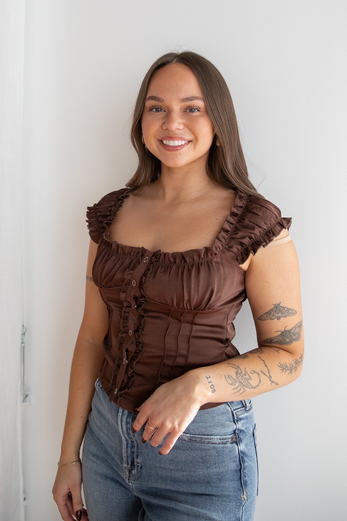 HAZEL SATIN BUTTON UP TOP