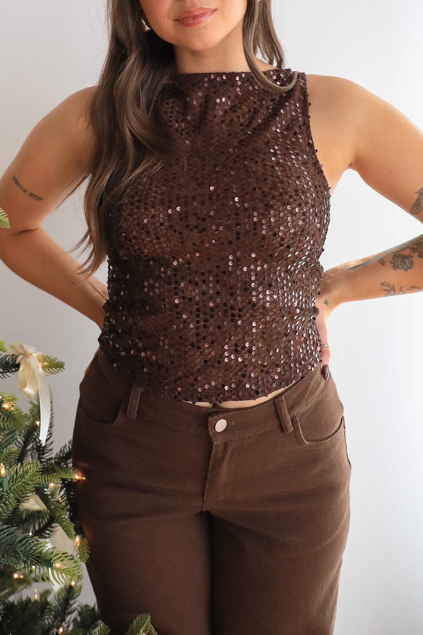 BRONZED NIGHTS SEQUIN TOP