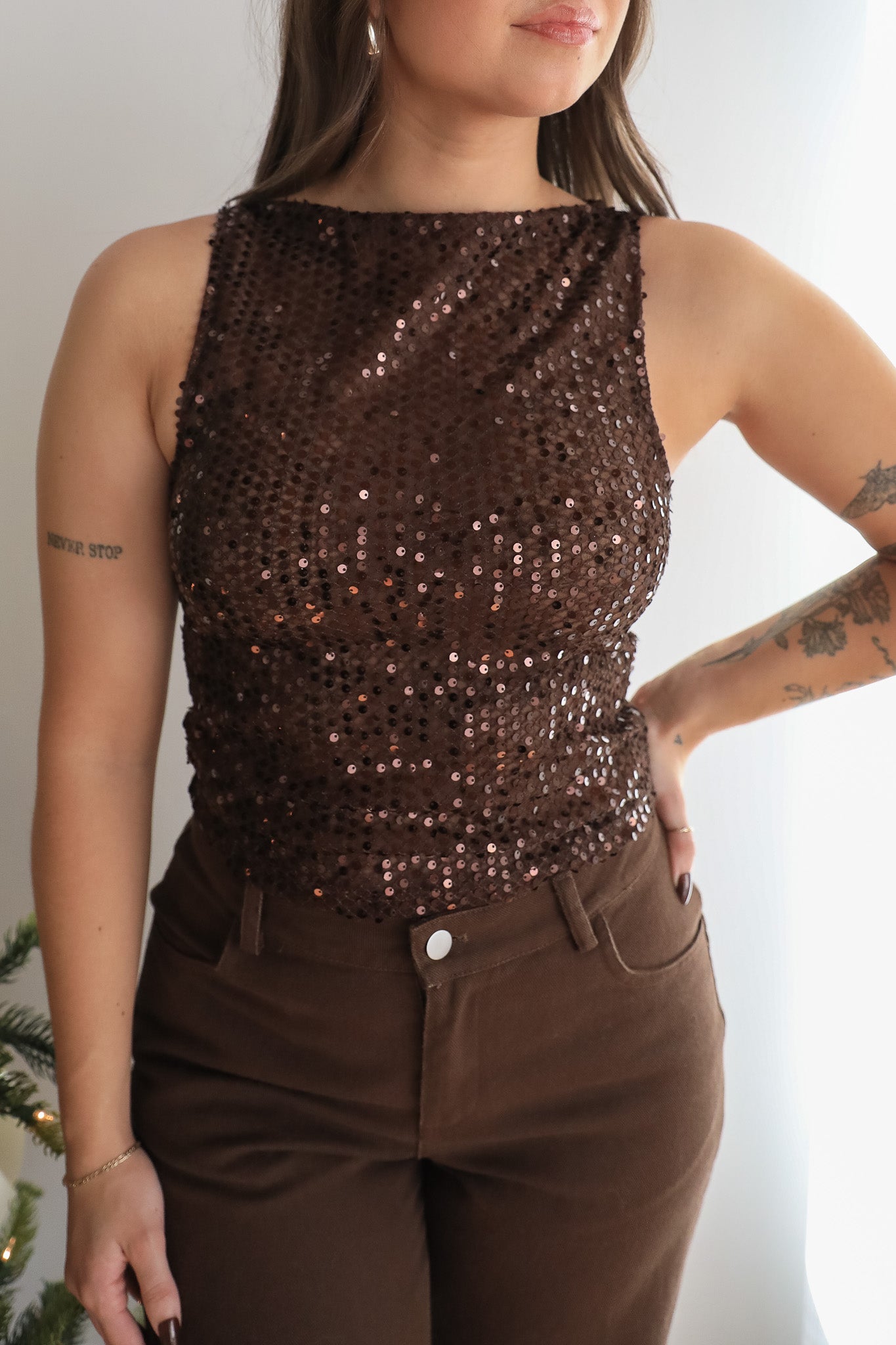 BRONZED NIGHTS SEQUIN TOP