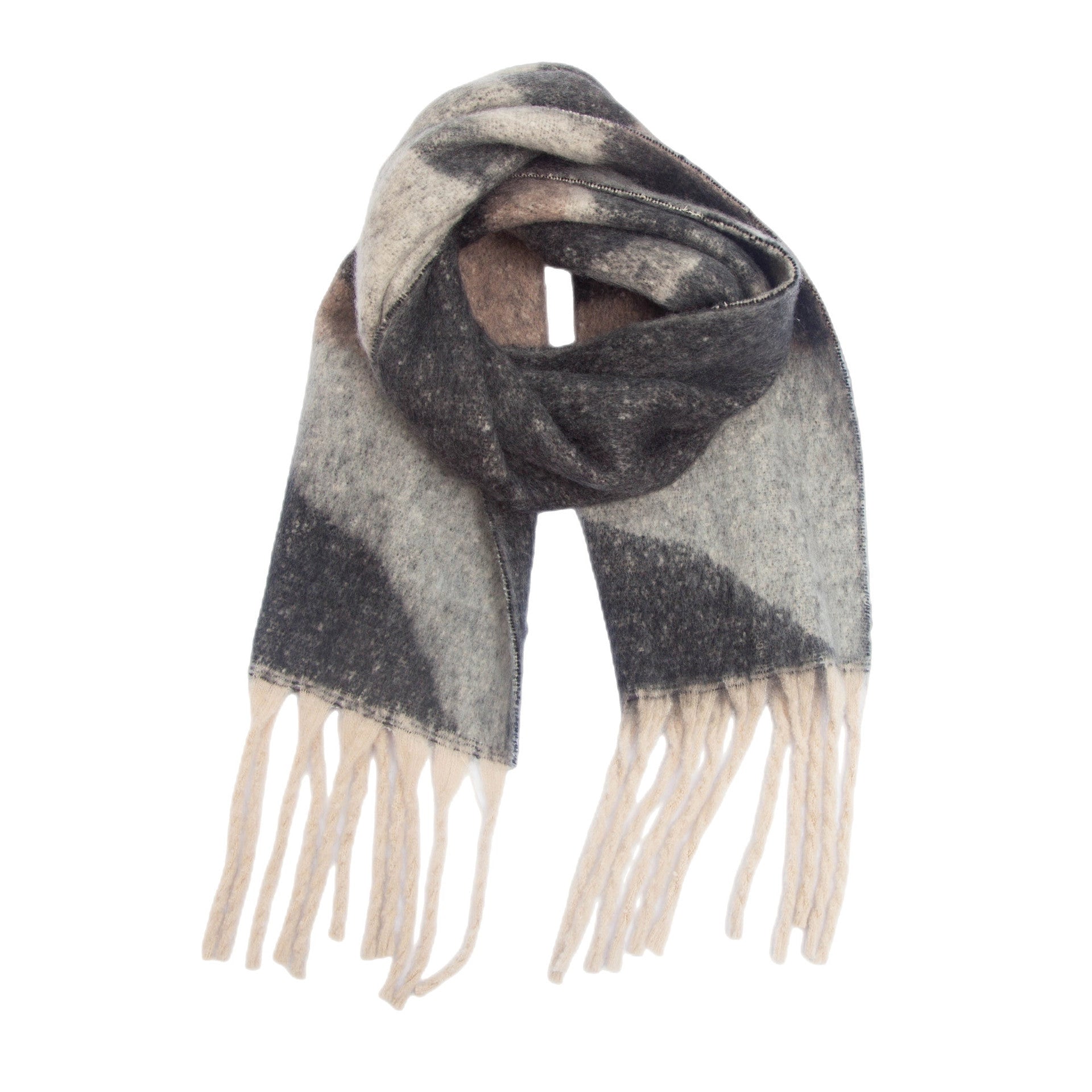 CONTRAST TASSEL MOHAIR SCARF