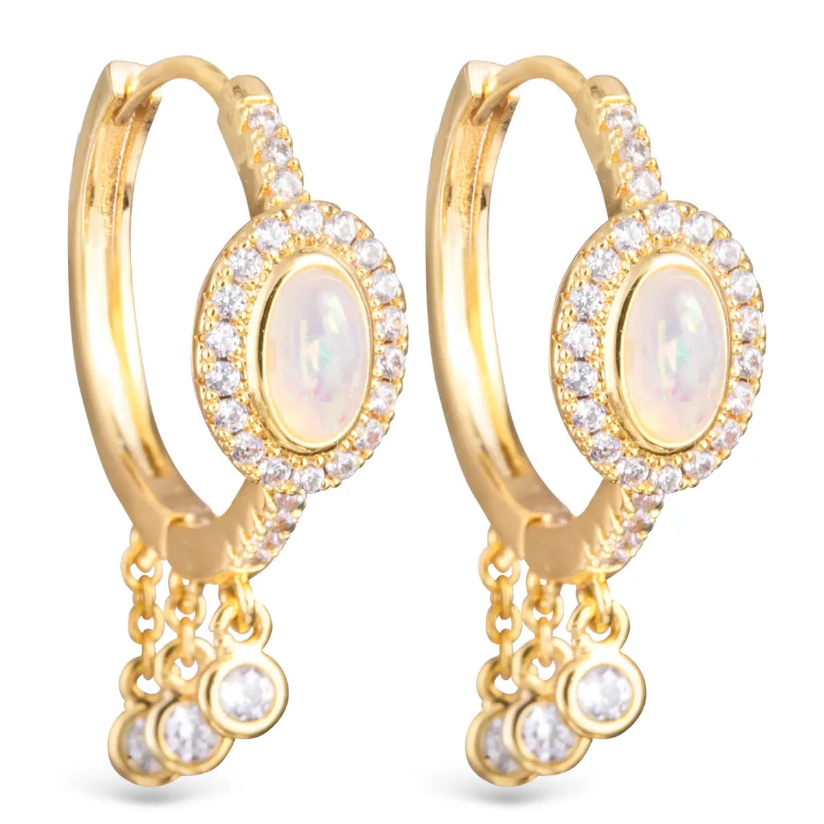 CZ + OPAL HUGGIE EARRINGS