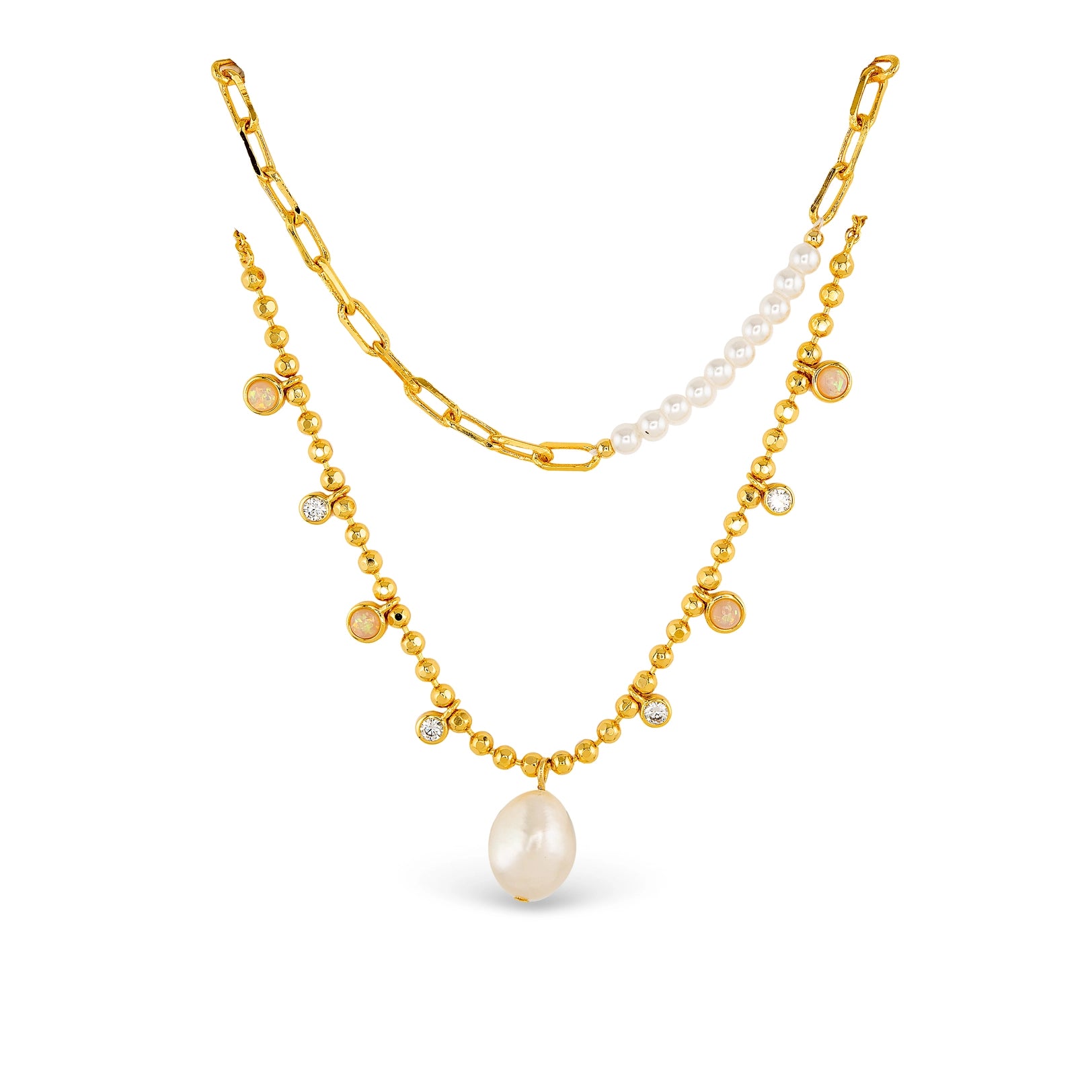 GOLD PEARL DUAL LAYER NECKLACE