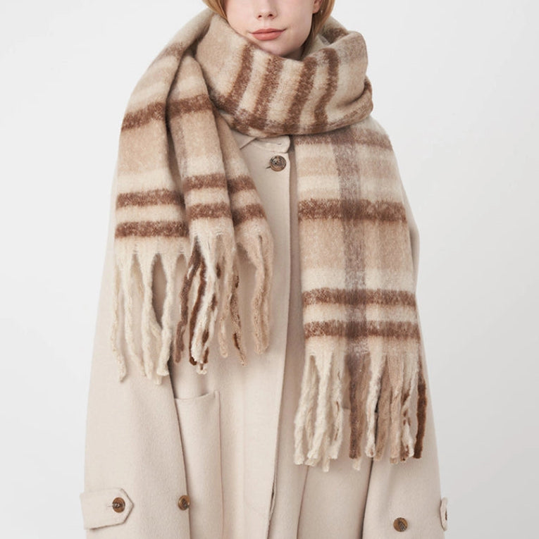 PLAID TASSEL MOHAIR SCARF