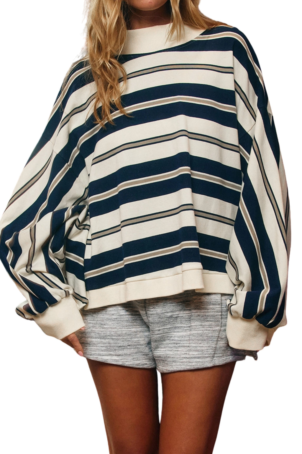 KAIA STRIPE MOCK NECK SWEATSHIRT