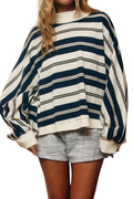 KAIA STRIPE MOCK NECK SWEATSHIRT