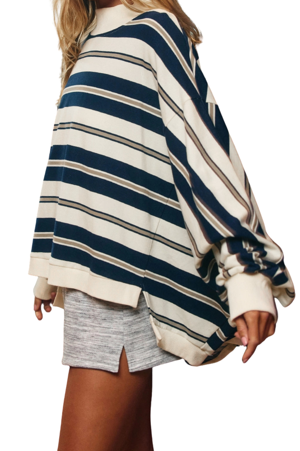 KAIA STRIPE MOCK NECK SWEATSHIRT
