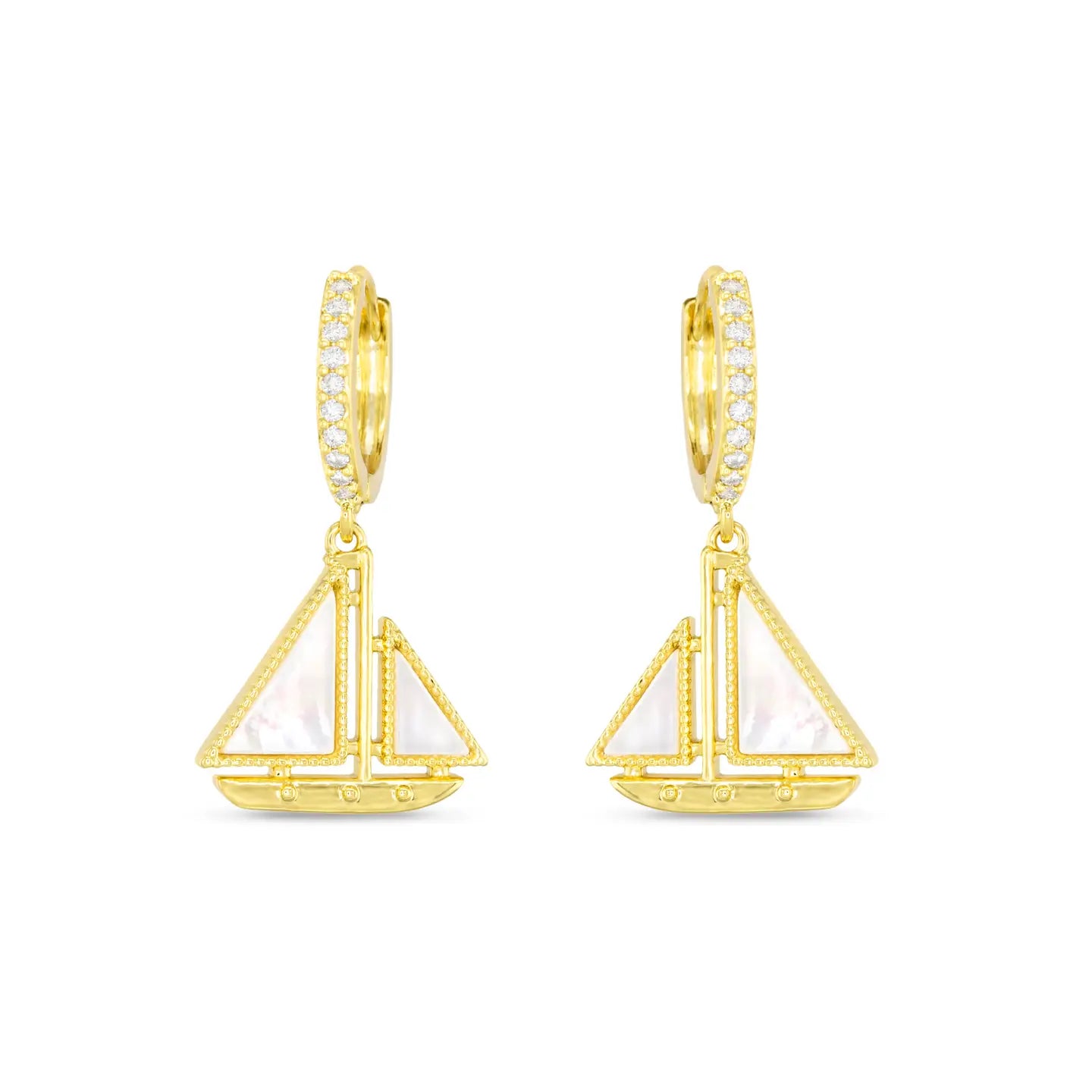 GOLD CZ + MOP SAILBOAT EARRINGS