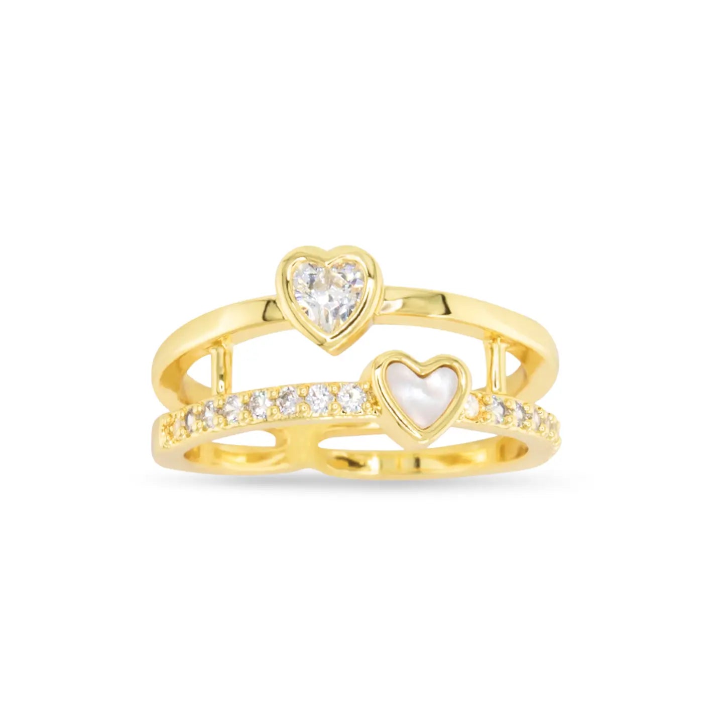 CZ + MOP HEART RING STACK