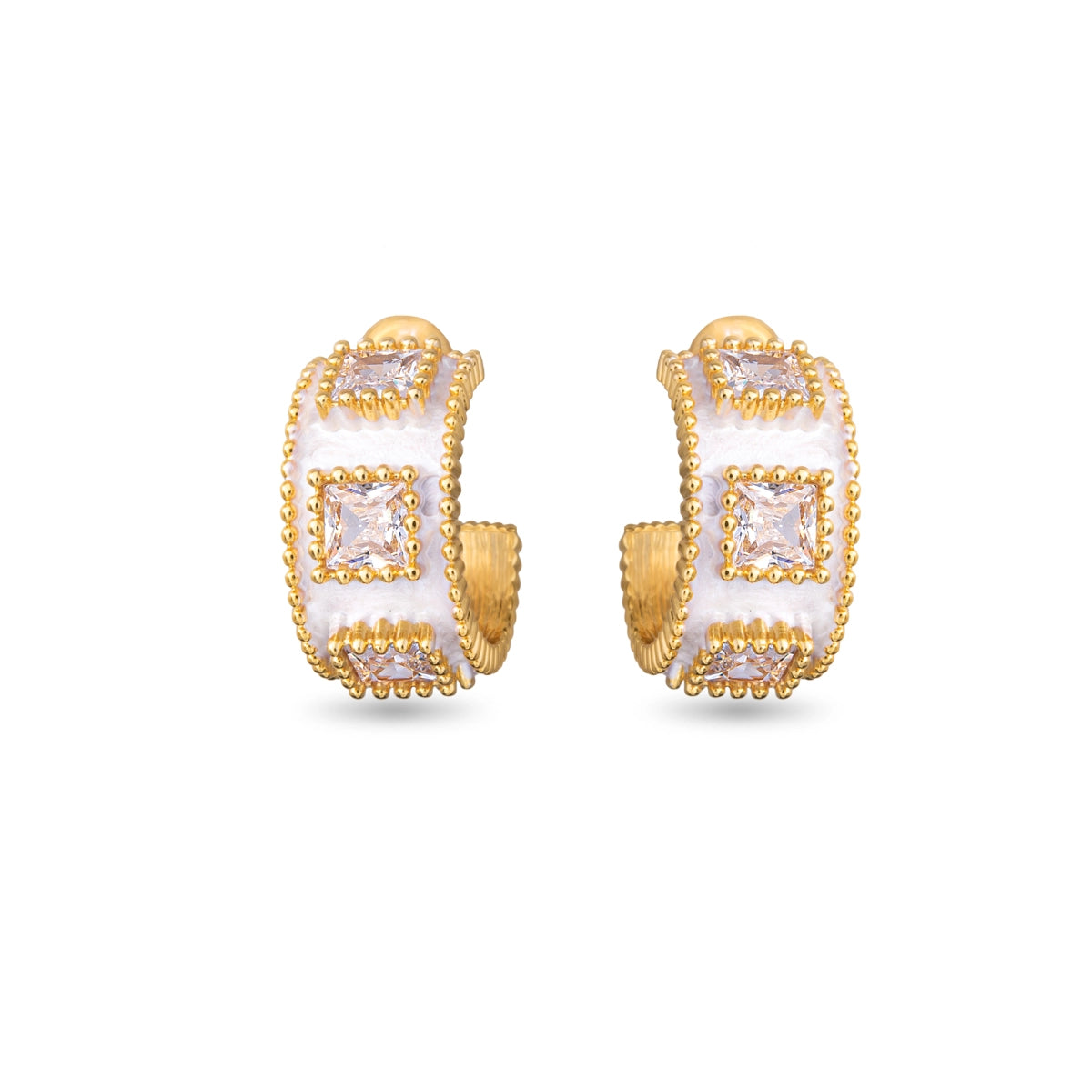 GOLD SQUARE CUT CZ HUGGIE