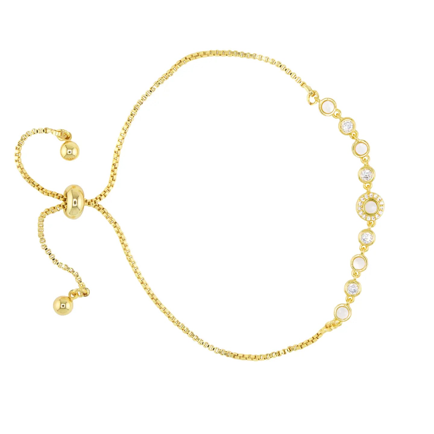 GOLD MOP + CZ PULL CORD BRACELET