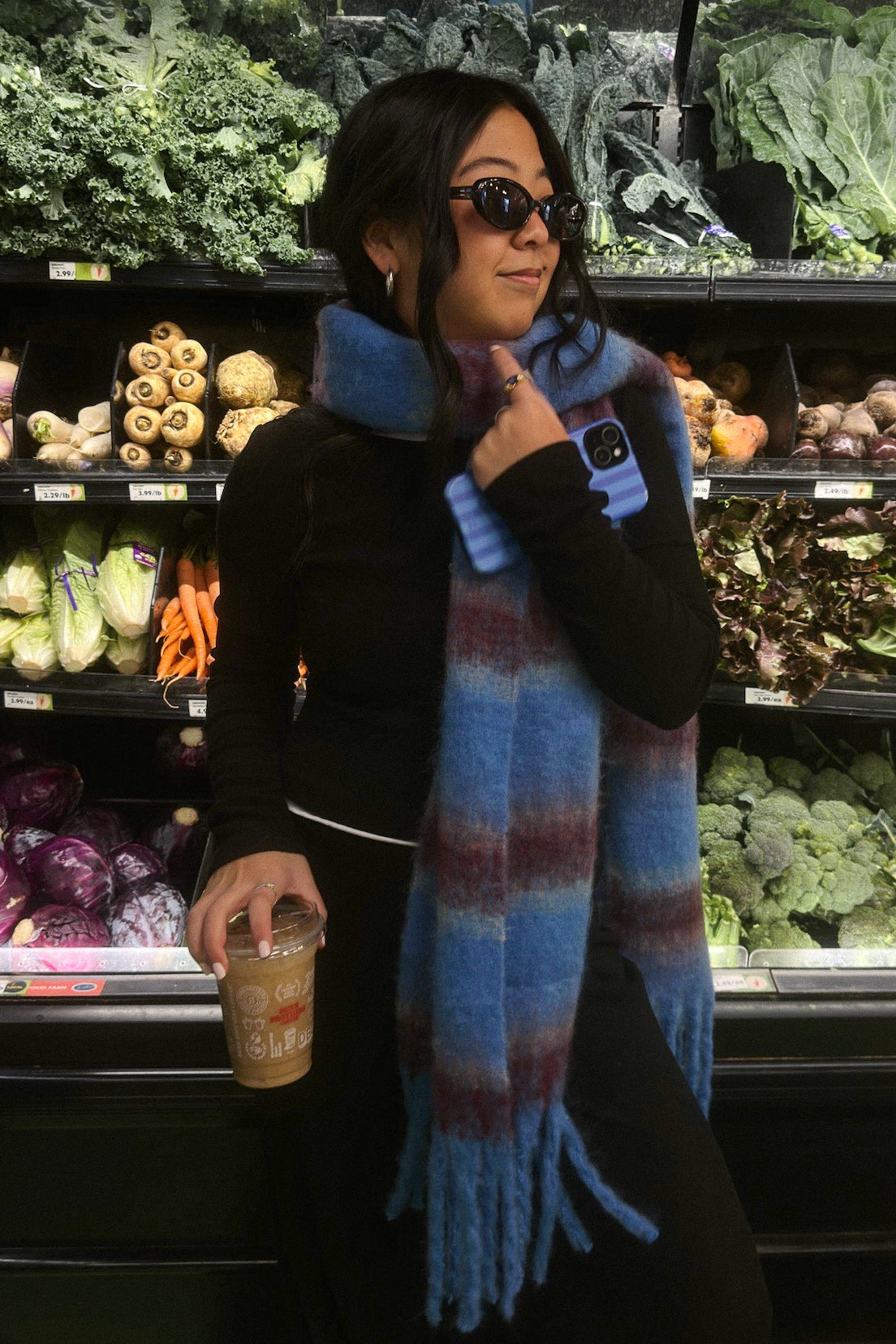 BLUE COLOR BLOCK TASSEL SCARF