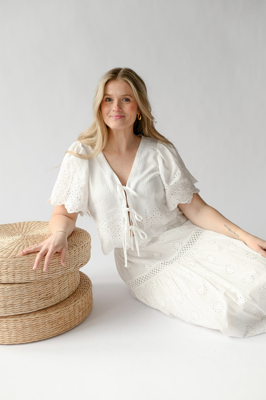 EYELET EMBROIDERED MIDI SKIRT