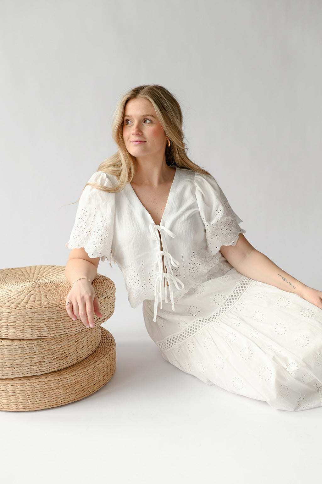 EYELET EMBROIDERED MIDI SKIRT