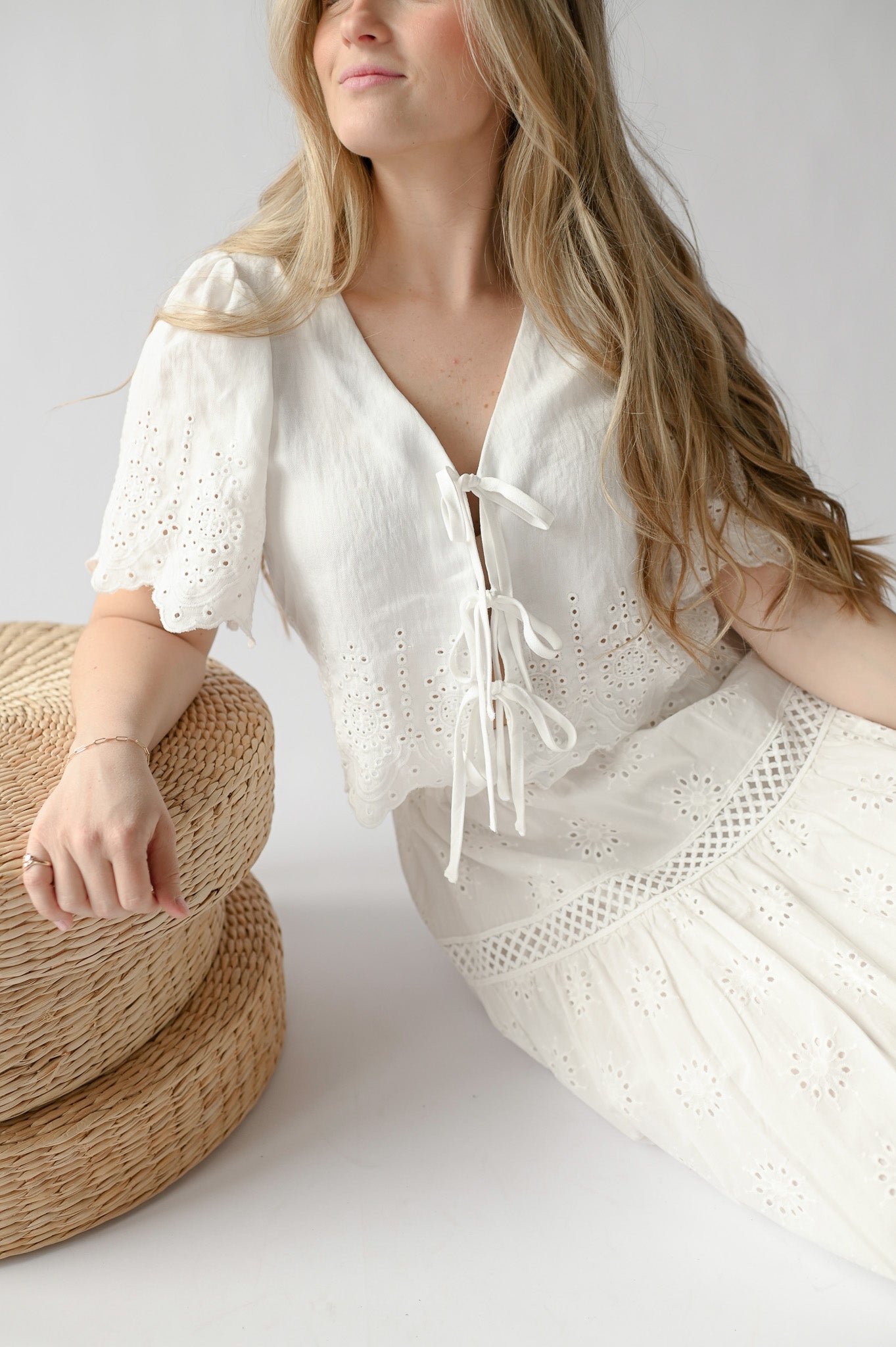 EYELET EMBROIDERED MIDI SKIRT