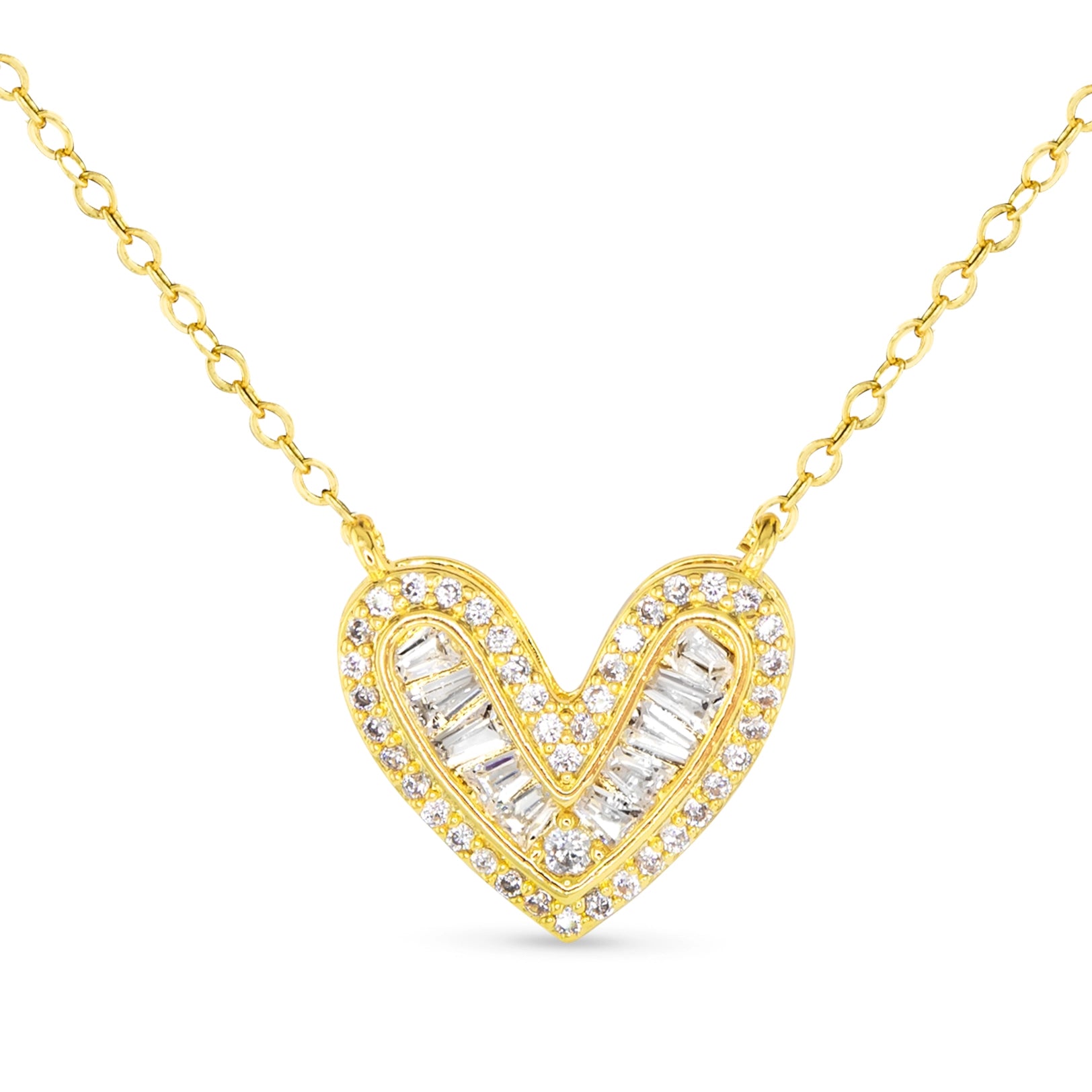 HEART NECKLACE WITH BAGUETTE