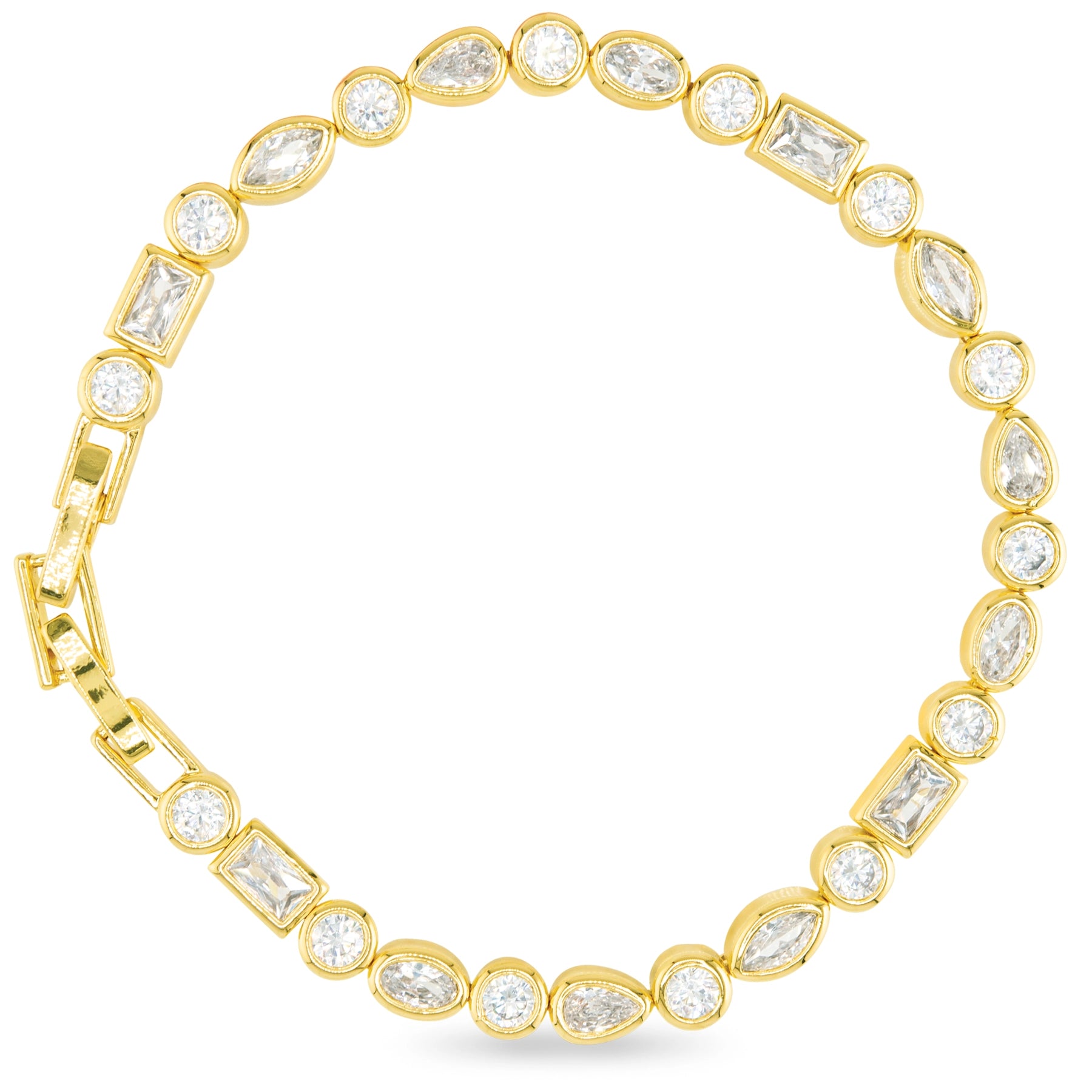 GOLD CZ MILTI CUT BEZEL TENNIS BRACELET
