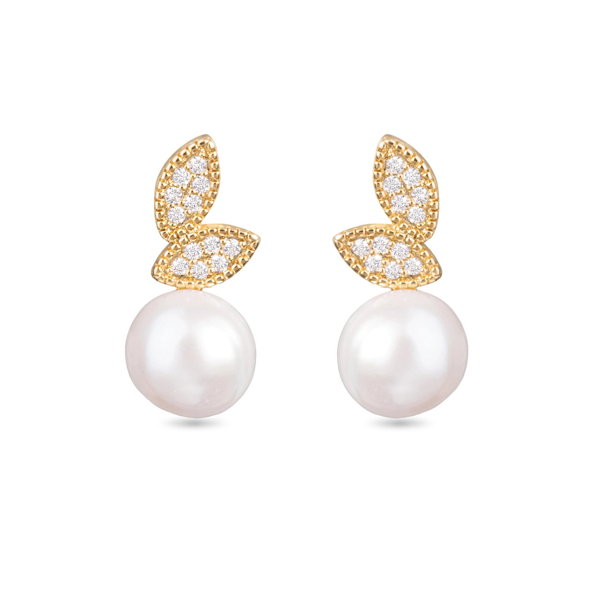 CZ LEAF + PEARL EARRINGS