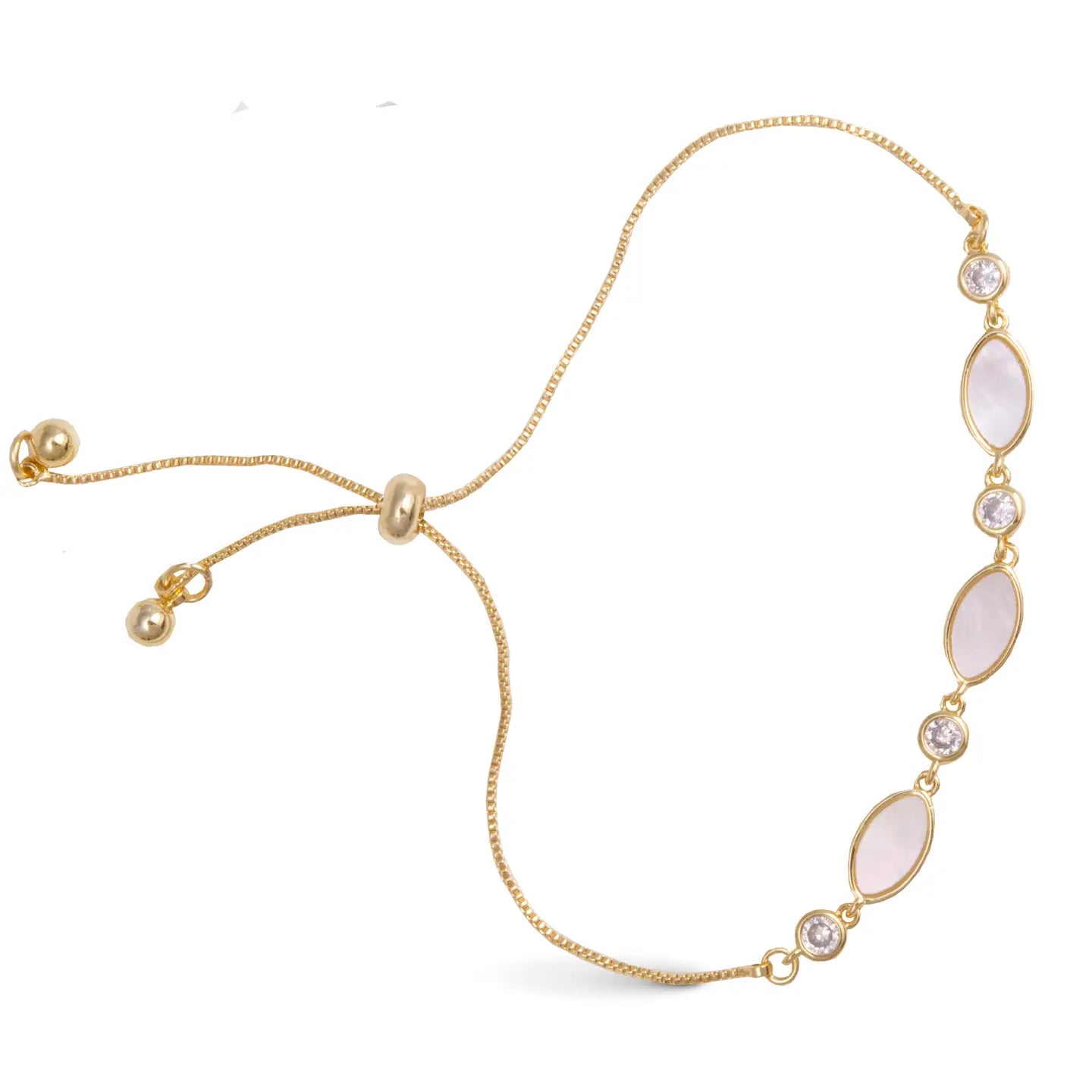 GOLD MARQUIS MOP + CZ CORD BRACELET