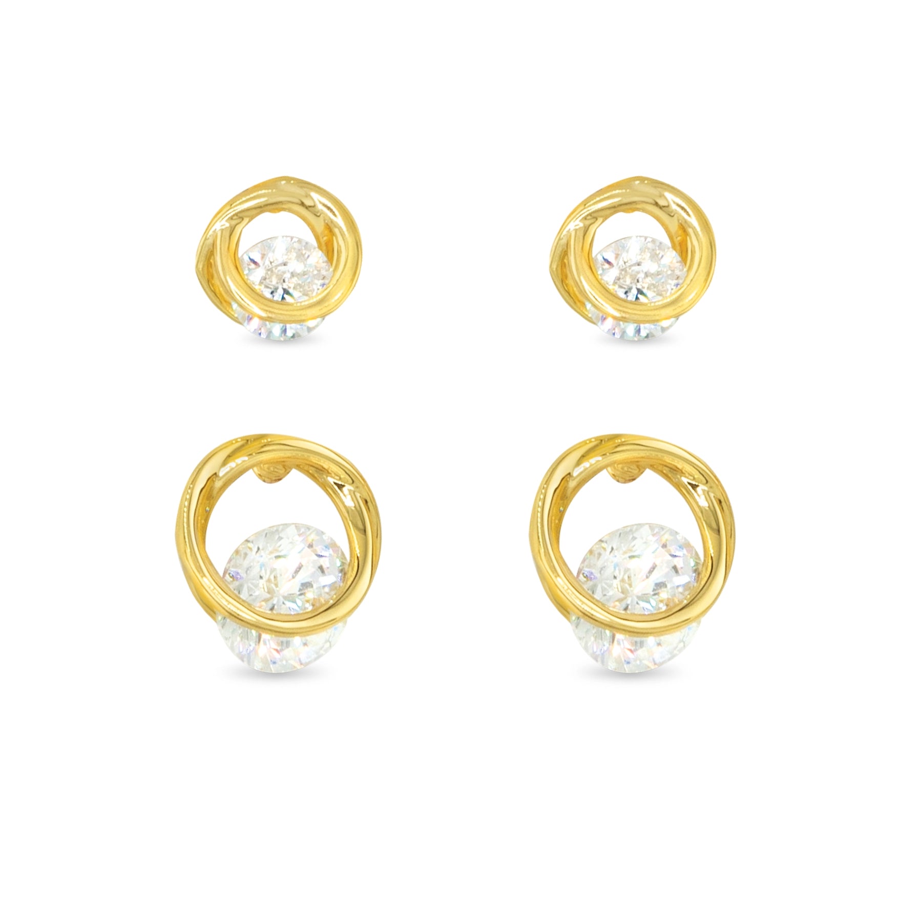 GOLD CZ TENSION DUO EARRING SET