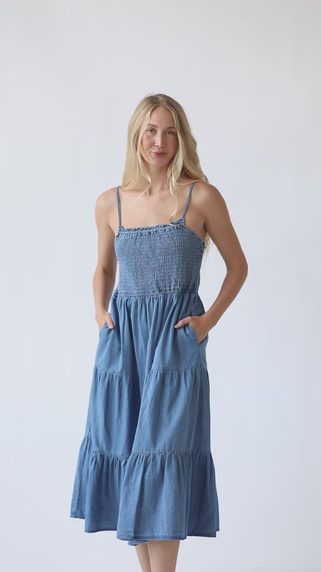 COWBOY KISSES DENIM TIERED DRESS