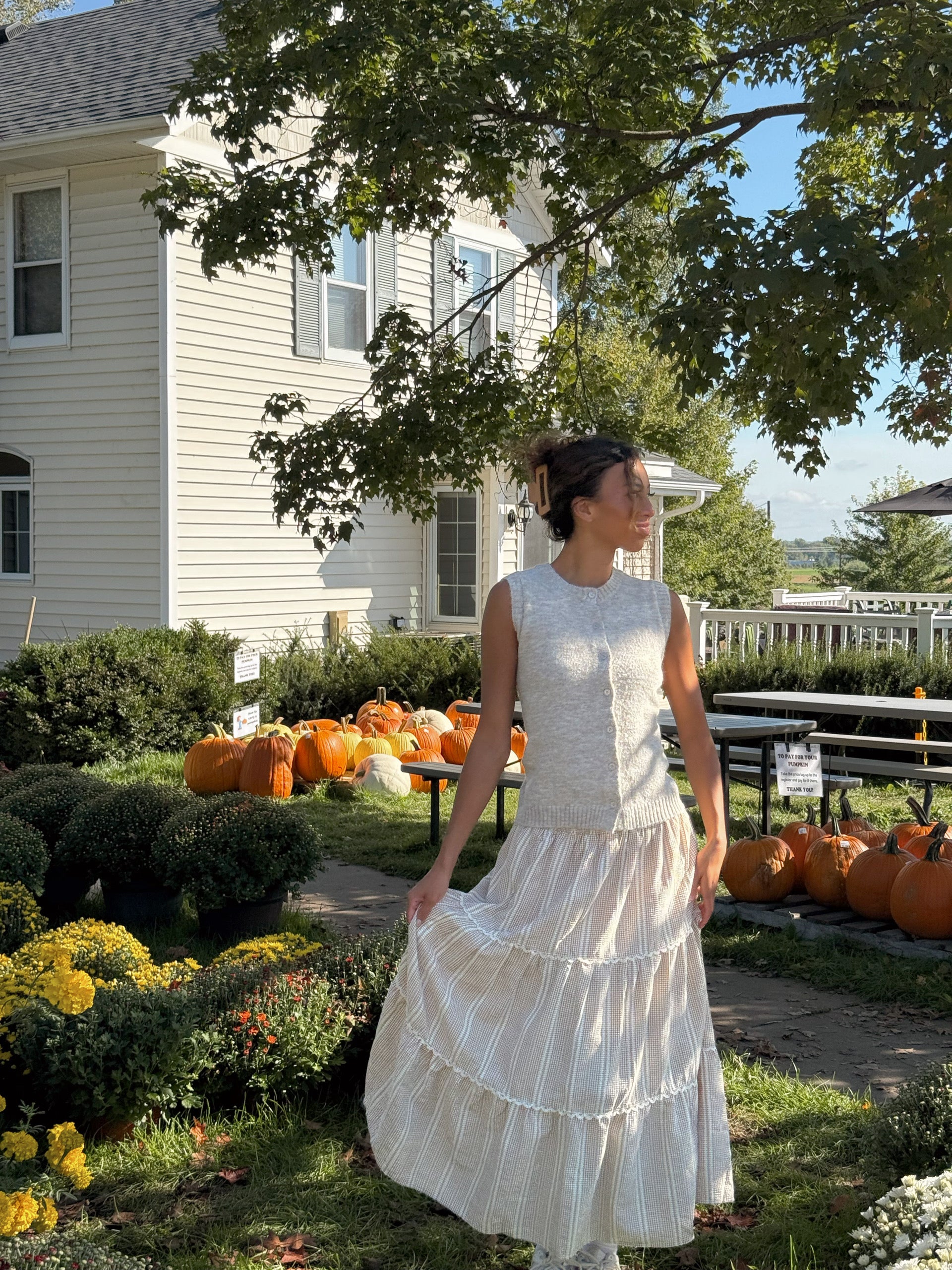 LACE DETAIL GINGHAM MIDI